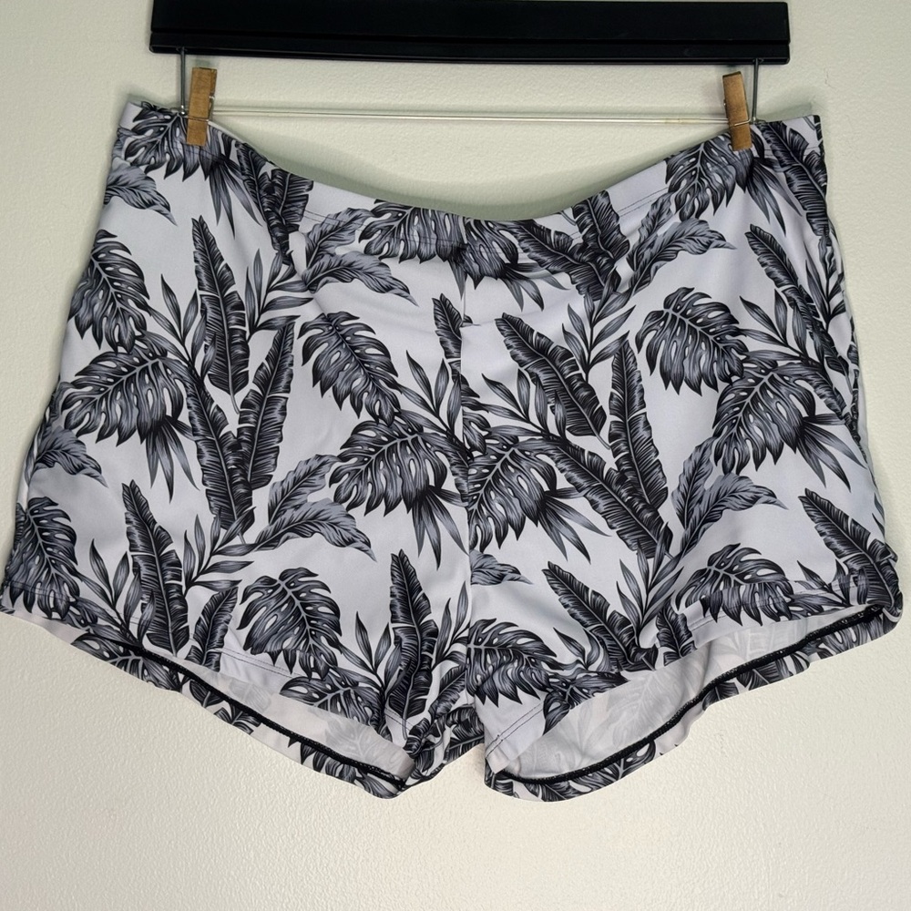 Women’s Plus Size Swimsuit Banded Palm Leaves Shorts 4XL Bathing Suit